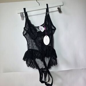 Black Lace Sheer Lingerie Bodysuit Feminine Intimate Women Size L
